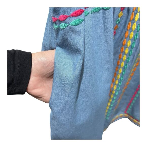 Savanna Jane Women’s Large Chambray Boho Dress Embroidered Geometric Y2K - Picture 6 of 9